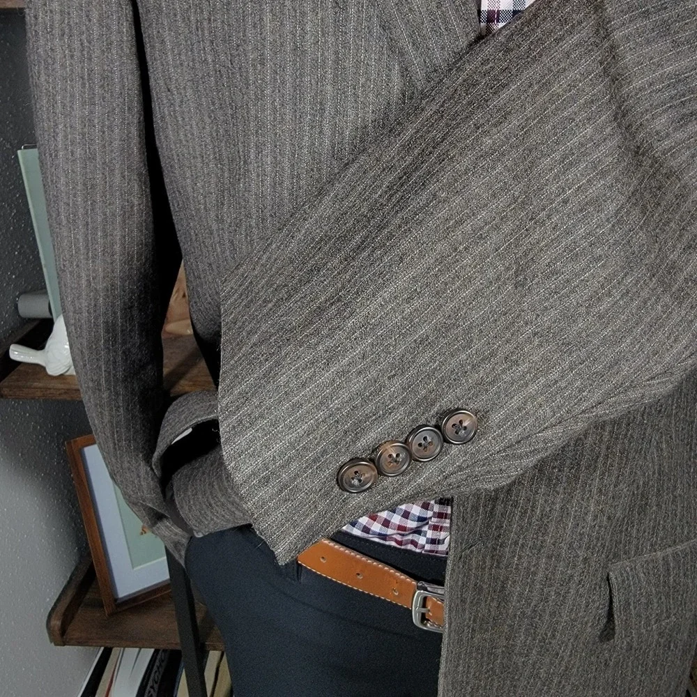 VTG Calvin Klein Mens Flannel Sport Coat Blazer Two Button Brown Striped Wool XL
